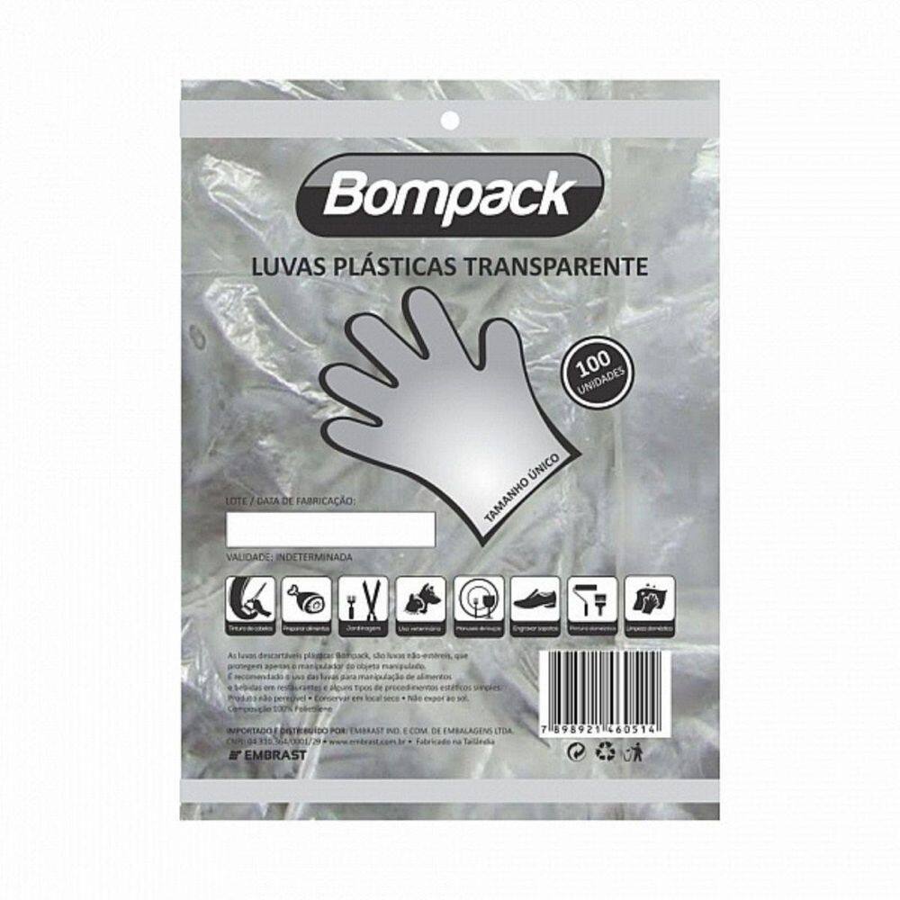 Luva Plástica Descartável Bompack 100 Und. 290mm