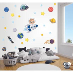 Adesivo De Parede Infantil Astronauta Galaxia Planeta