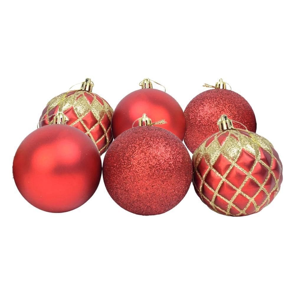 Kit Bolas De Natal Tb Diamante 6Cm Com 6Und Vermelhas Zein