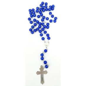 Terço Dos Homens Azul Com Cruz Em Aço Inoxidável