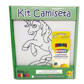 Kit Pintura Em Camiseta Unicórnio -Tamanho M De 6 A 8 Anos