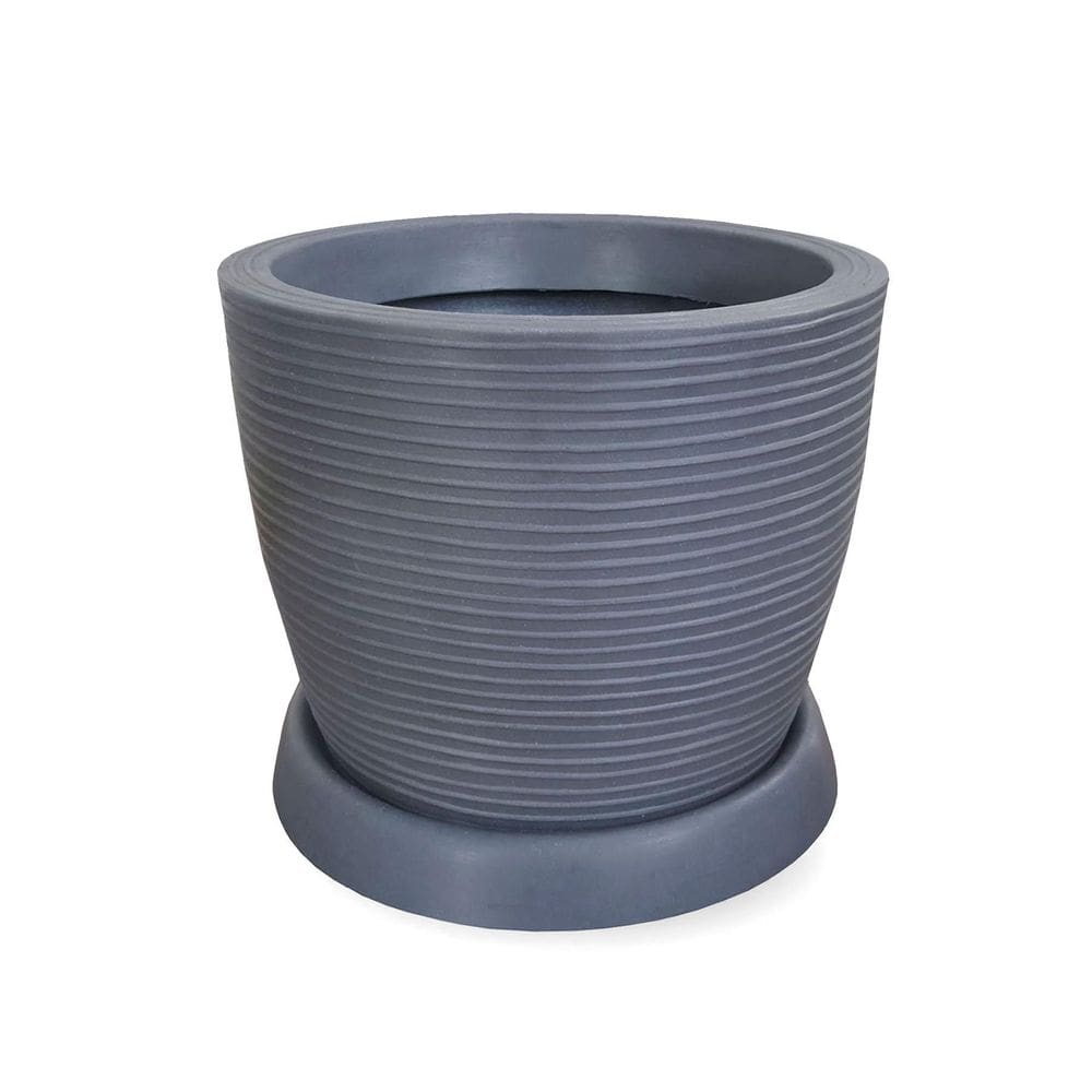 Vaso De Planta Pilão Polietileno 30X30 + Prato Cinza Escuro