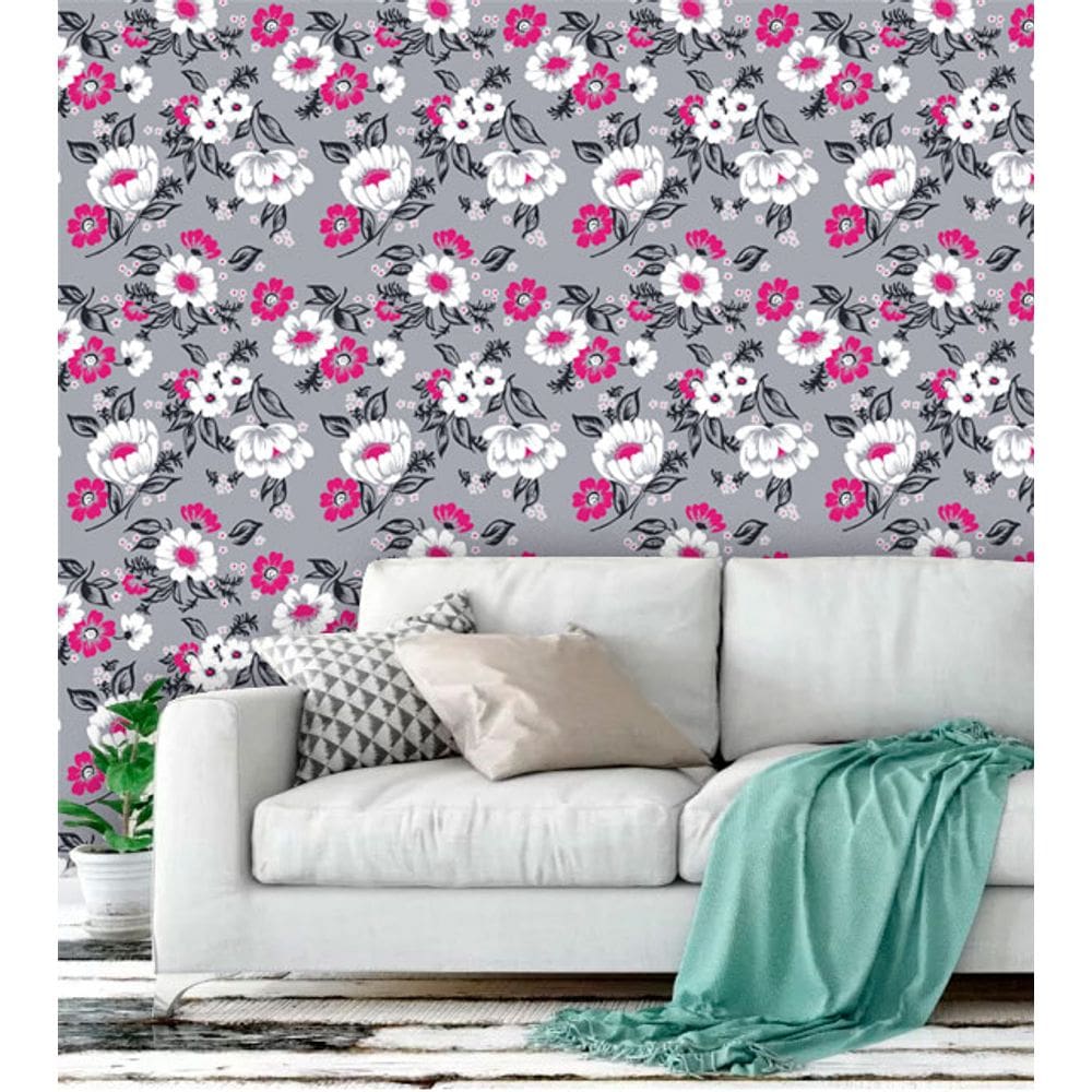 Papel de Parede Adesivo Lavável Floral Rosa e Branco