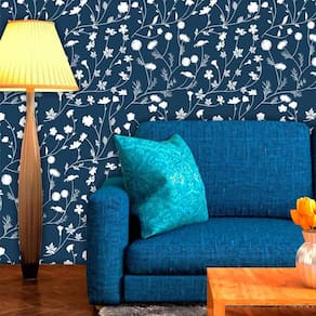 Papel de Parede Adesivo Lavável Floral Azul Marinho