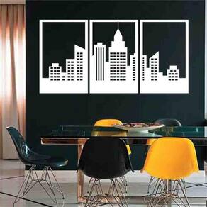 Quadro Decorativo Vazado Cidade MDF 3mm Preto