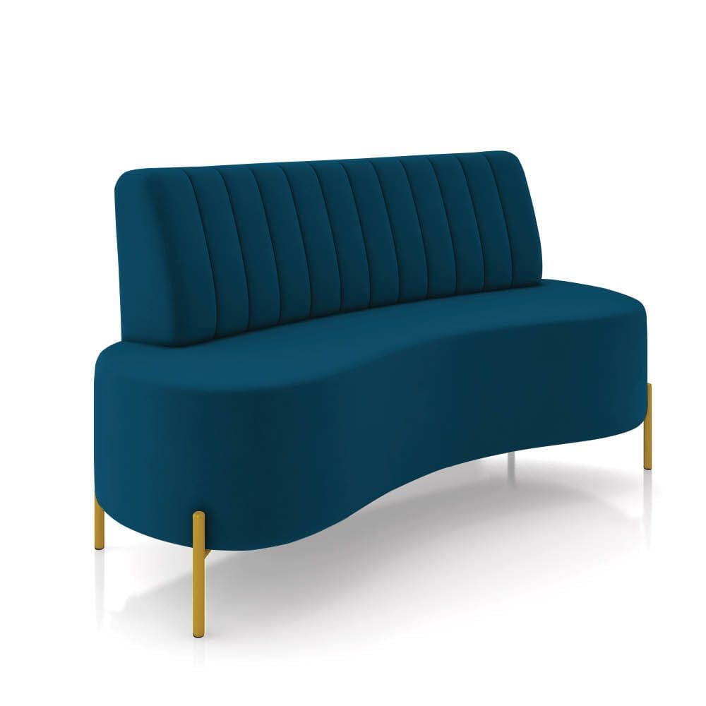 Sofá 2 Lugares Living 160cm Pé Ferro Dourado Maraú Veludo Azul Mnh K01 - D`Rossi