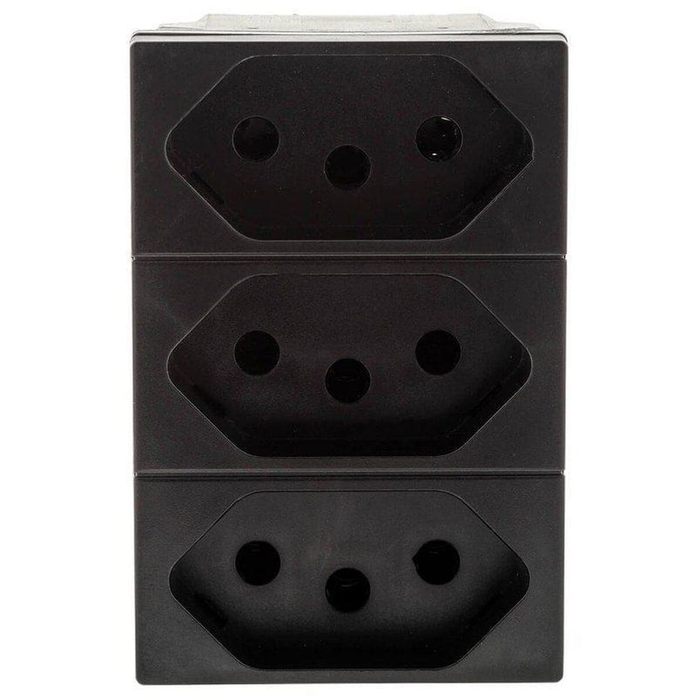 Módulo Tomada Tripla Monobloco Preta Pial Plus+ 615043Pt
