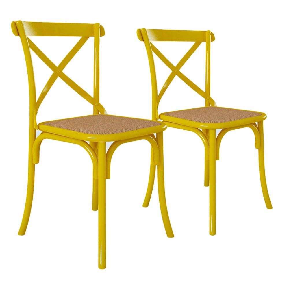 Kit 2 Cadeiras Jantar Katrina X Amarela Assento Bege Aço 