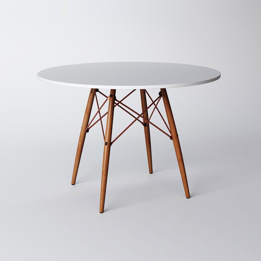 Mesa Eiffel Wood Cobre Tampo de Madeira 90cm Branco 