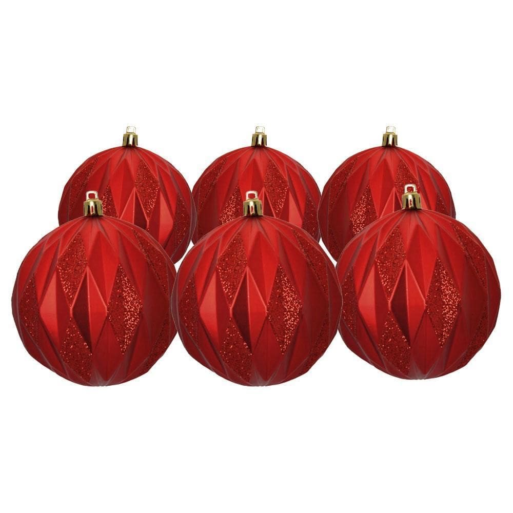 Kit Bola De Natal 8Cm Relevo Vermelho Com 6Und Cromus
