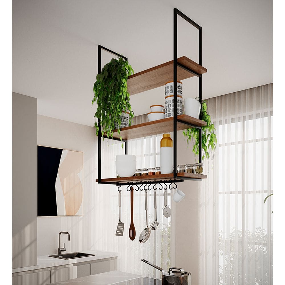 Nicho Industrial Suspenso Denver 80cm - Preto/freijó - Iron Wood