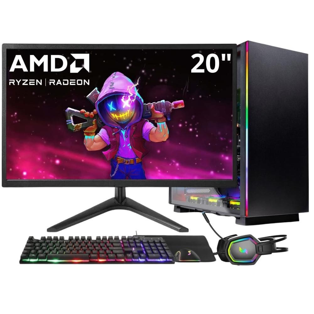 PC Gamer 3green Winner, AMD Ryzen 5 4600G, 8GB DDR4, SSD 256GB, Gráficos Radeon VEGA, Fonte 500W, Monitor 20" LED, Kit Gamer completo - GSW-24005