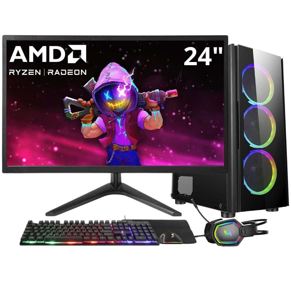 PC Gamer 3green Winner, AMD Ryzen 7 5700G, 16GB DDR4, SSD 1TB, Gráficos Radeon VEGA, Fonte 500W, Monitor 24&quot; LED, Kit Gamer completo - GSW-24014