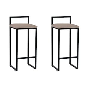 Kit 2 Banquetas Bistrô Alta Industriais em Aço Dori Preto Assento Suede Bege