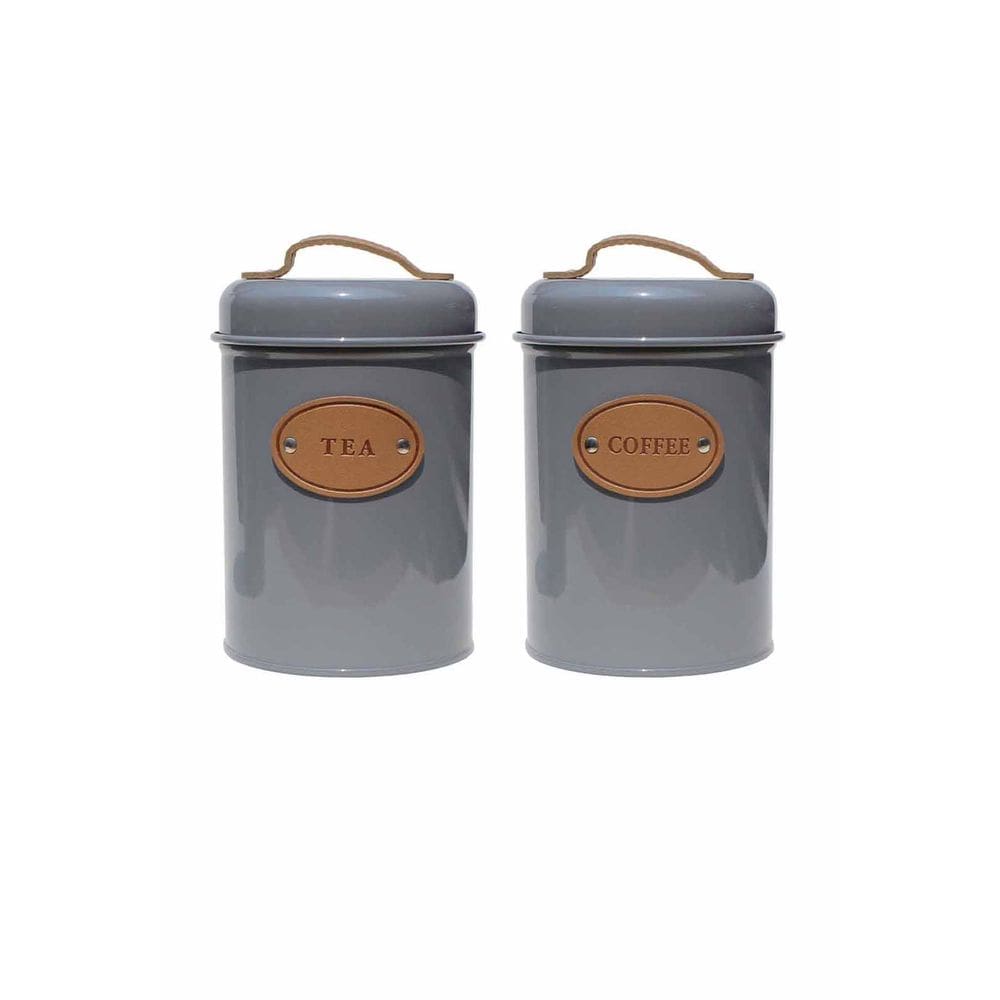 Kit 2 Pote Lata Porta Mantimentos Hermético em Metal Cinza