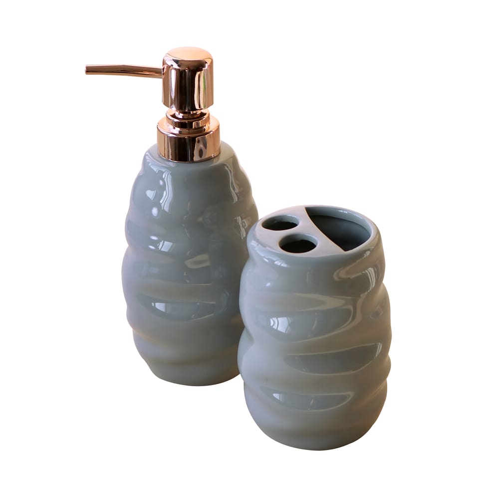 Jogo De Banheiro De Cerâmica Com 02 Peças Dosador Gold Rose