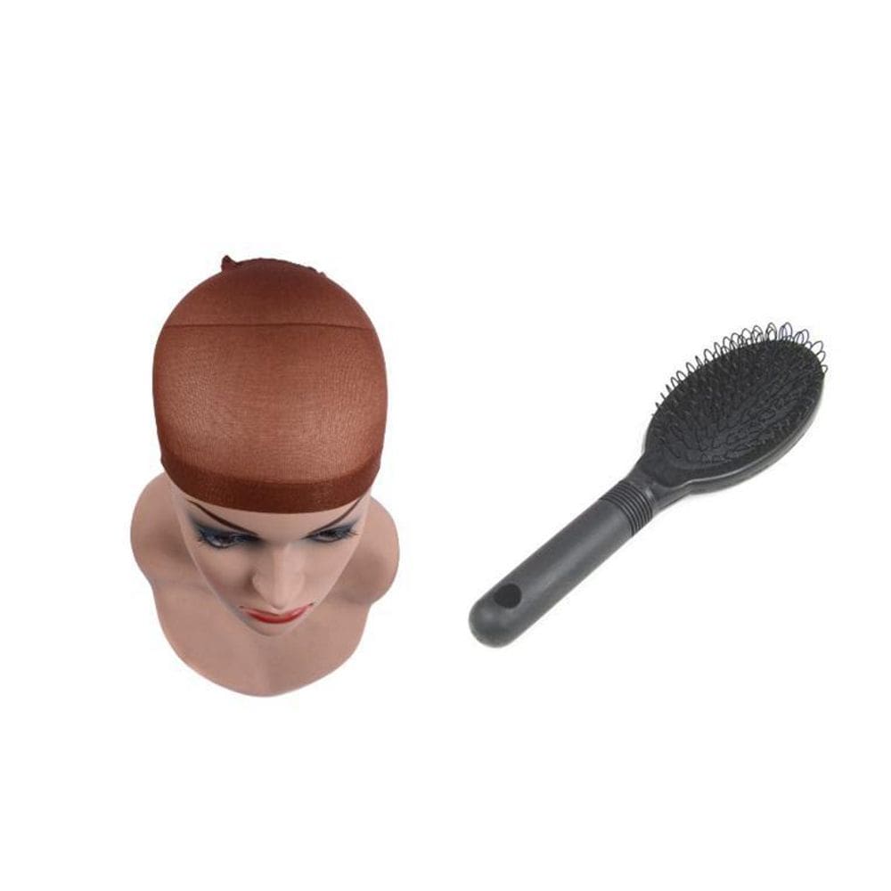 2 Touca Wig Cap Marrom+ Escova Especial Para Pentear Perucas