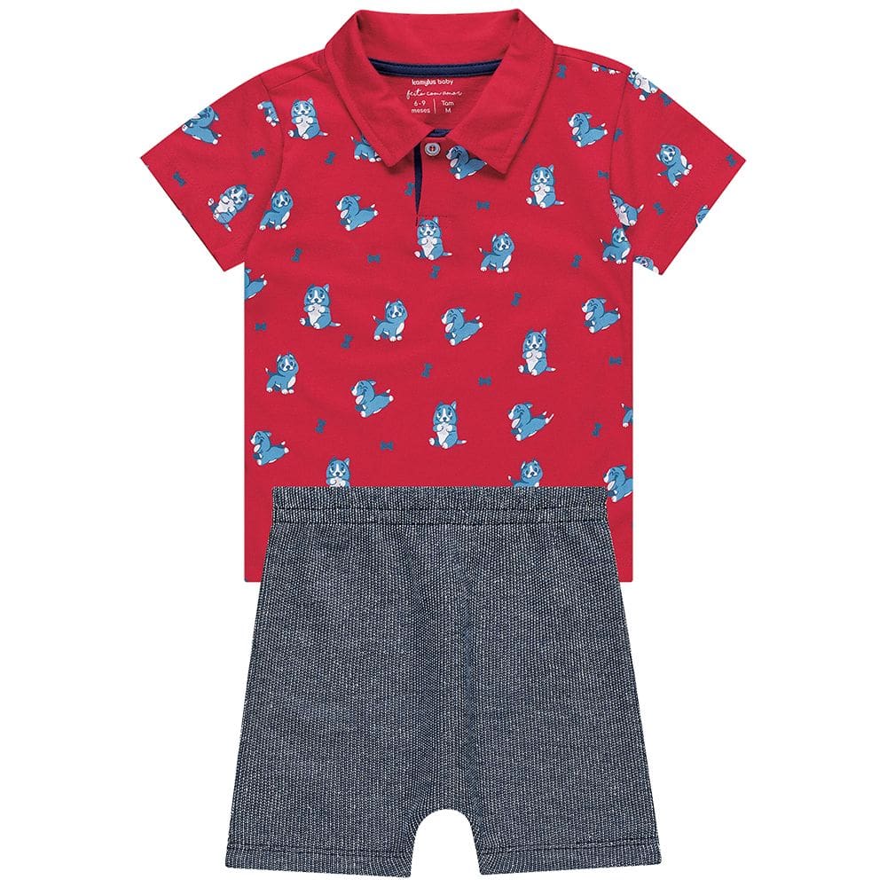 Conjunto Kamylus Bebê Camisa Polo e Bermuda Saruel Vermelho Cód: 242