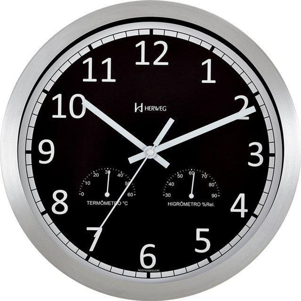 Relógio Herweg Preto Termômetro/Higrômetro 6723-034 - 30,5cm