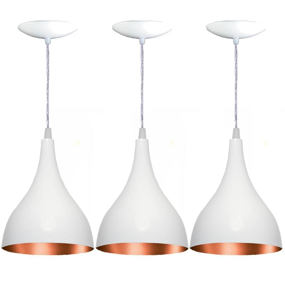 Kit 3 Lustres Pendente Balcão Cozinha Americana Branca Cobre