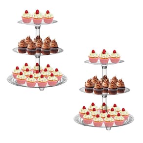 Kit 2 Porta Doces Triplo Acrílico Decoração Festas 35cm