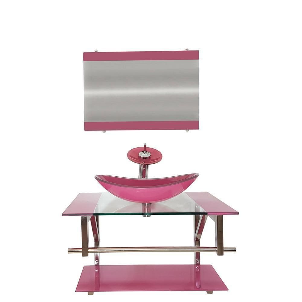 Gabinete De Vidro 70 Cm Iq Inox Com Cuba Oval - Rosa