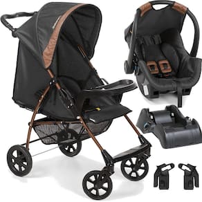 Carrinho com Bebe Conforto Base Galzerano Romano Preto Cobre