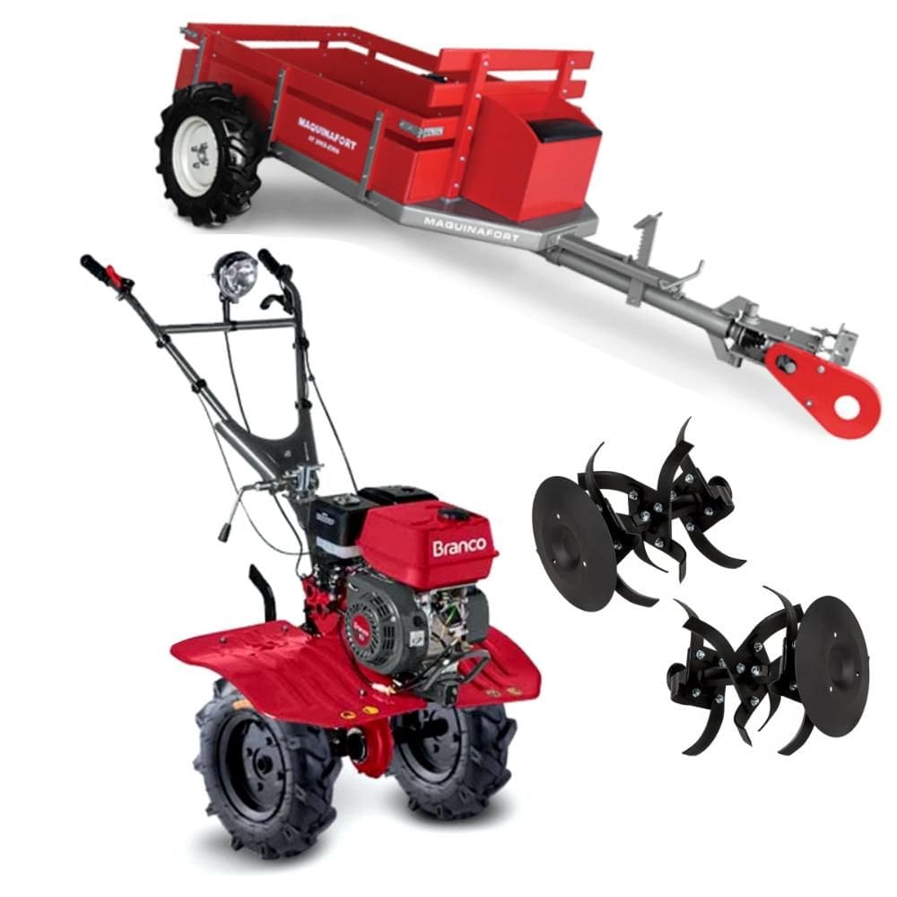 Motocultivador 4x4 Gasolina Branco Tratorito 6,5cv Carreta Tracionada e Enxadas Rotativas