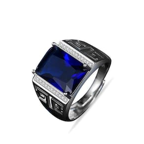 Anel Pedra Azul Prata 925 Zircônias Ajustável