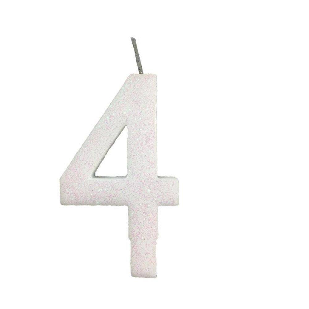 Vela De Aniversário 4 Branca Glitter