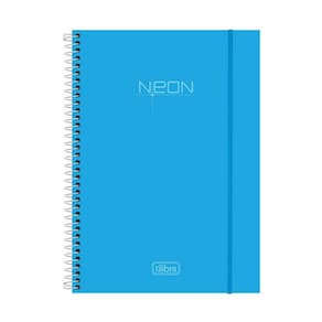 Caderno Espiral Capa Dura 10 Matérias 200 Folhas Neon Azul