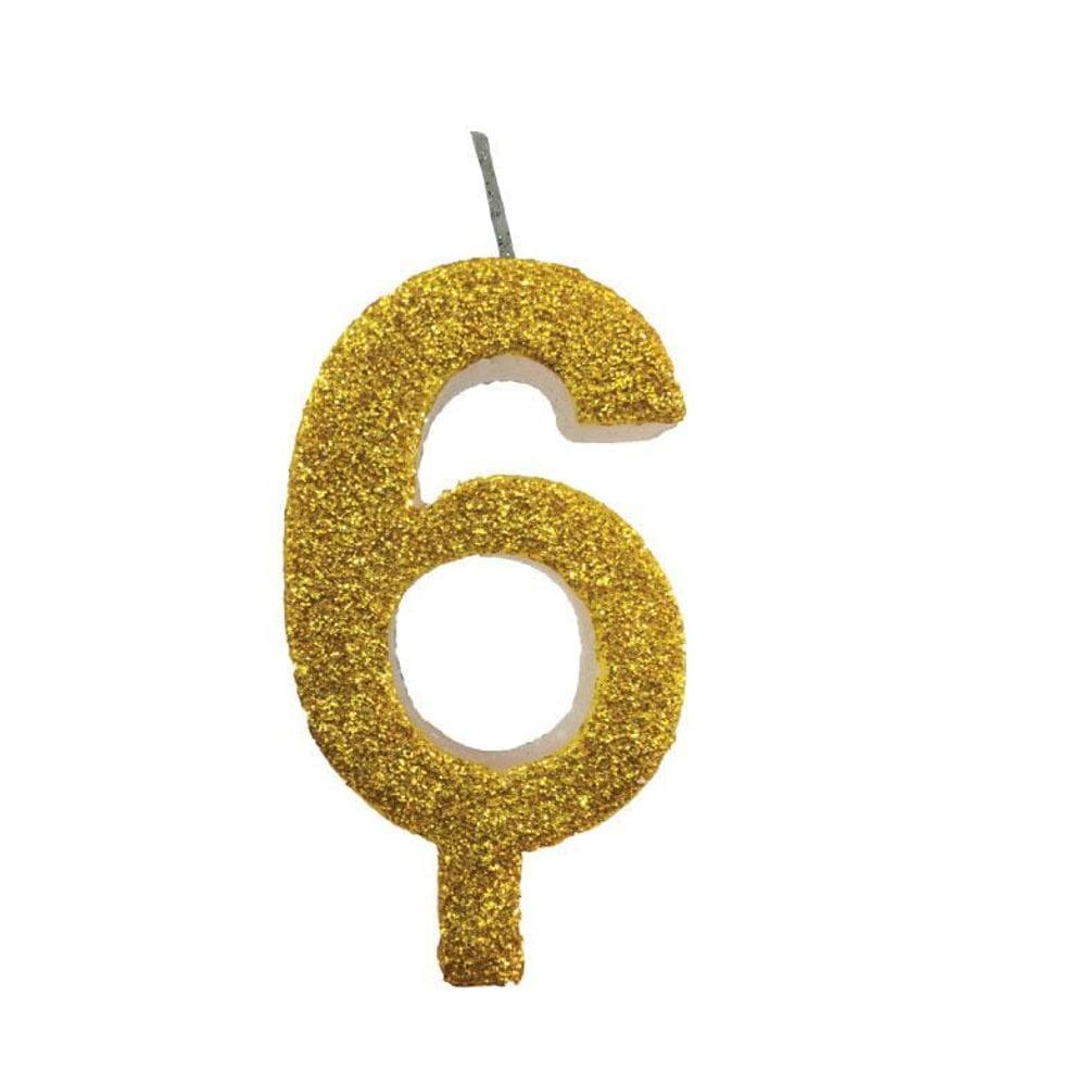Vela De Aniversário 6 Dourada Glitter