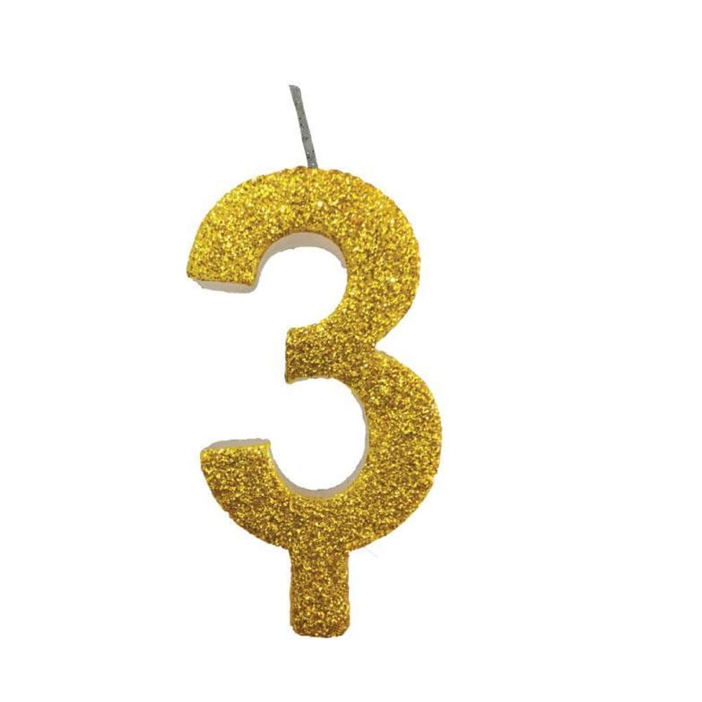 Vela De Aniversário 3 Dourada Glitter