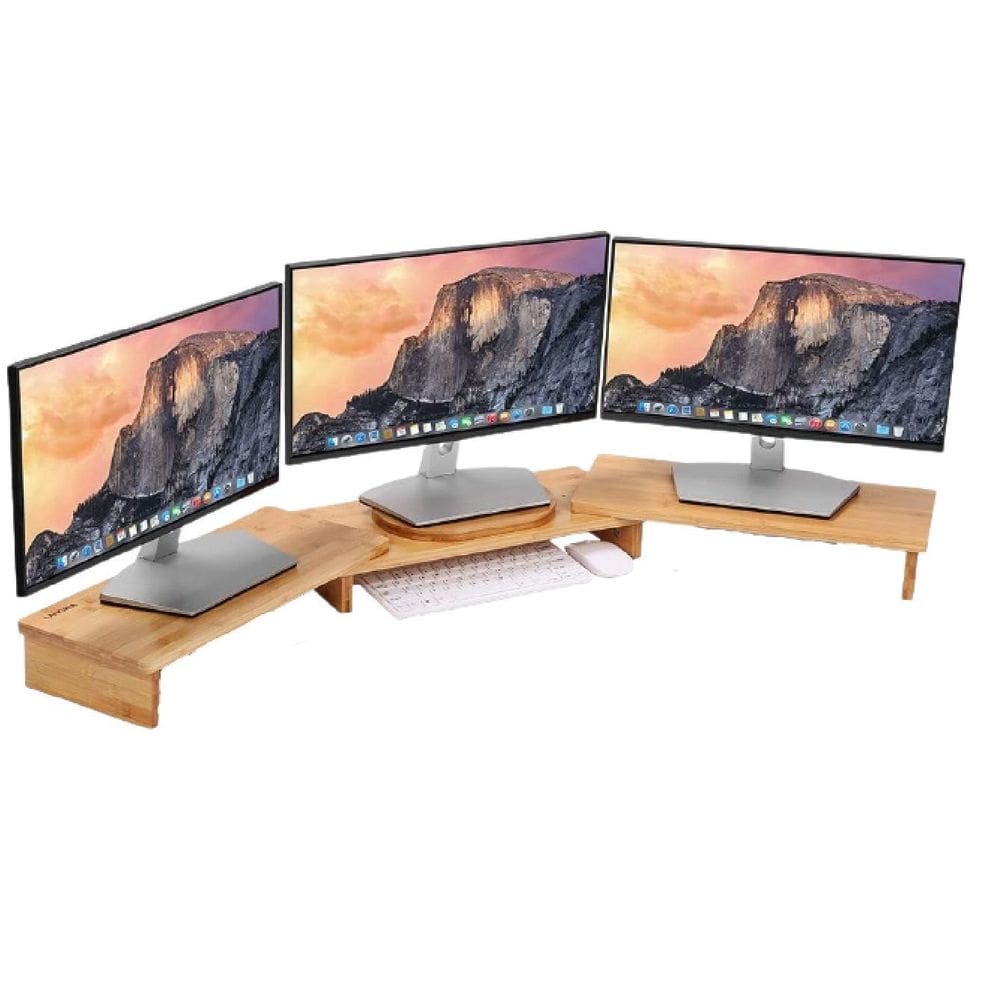 Suporte Triplo Monitor Tv Mesinha Em Madeira Maciça