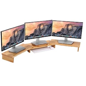 Suporte Triplo Monitor Tv Mesinha Em Madeira Maciça