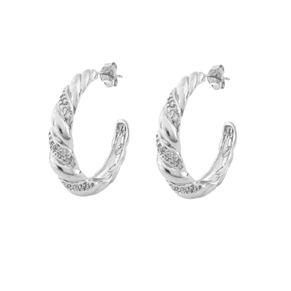 Brinco Argola Caracol e Zircônias 2,9cm Banhado a Prata