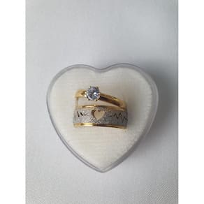 Conjunto Anel Coração + Solitária Dourada Presenteáveis - 22