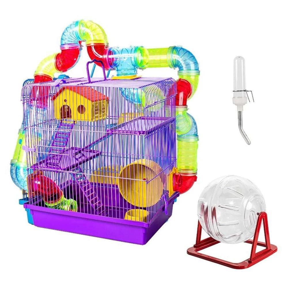 Gaiola Hamster Com Casa Grande 3 Andares Tubos - Lilas