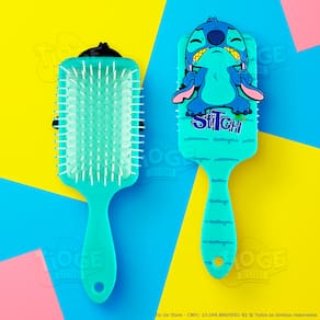 Escova de Cabelo Stitch Fofa Infantil Desembaraçante Almofada Cerdas Ultramacias Aplique Emborrachado 3D Turquesa