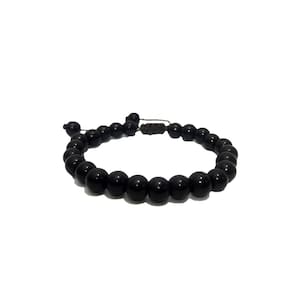 Pulseira Masculina Bolinha Preta Brilhosa Murano Regulável