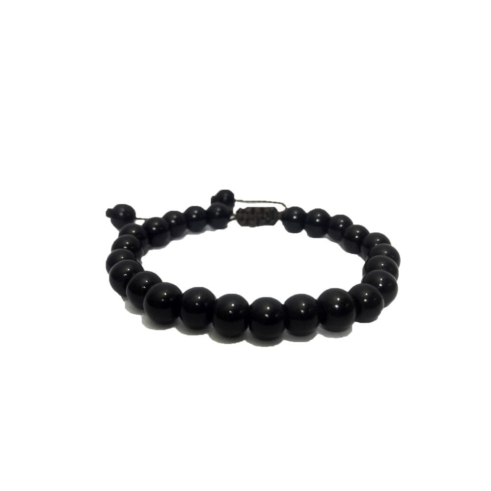 Pulseira Masculina Bolinha Preta Brilhosa Murano Regulável