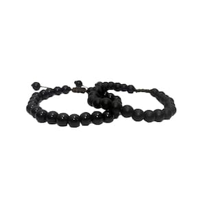 Kit 2 Pulseira Masculina Bolinha Preta Fosca Brilhosa Murano