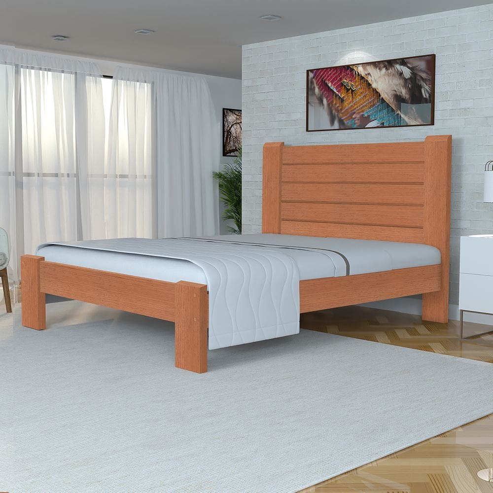 Cama King Size Milano de Madeira Maciça Cedro Tauari Natural
