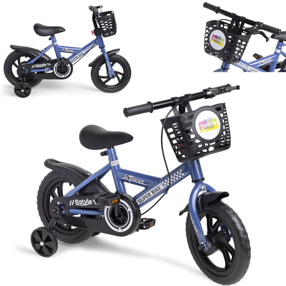 Bicicleta Infantil Aro 12 Azul Baby Style Speedy com Rodinhas Removíveis Cesto Cestinha Menino Freio Seguro Passeio