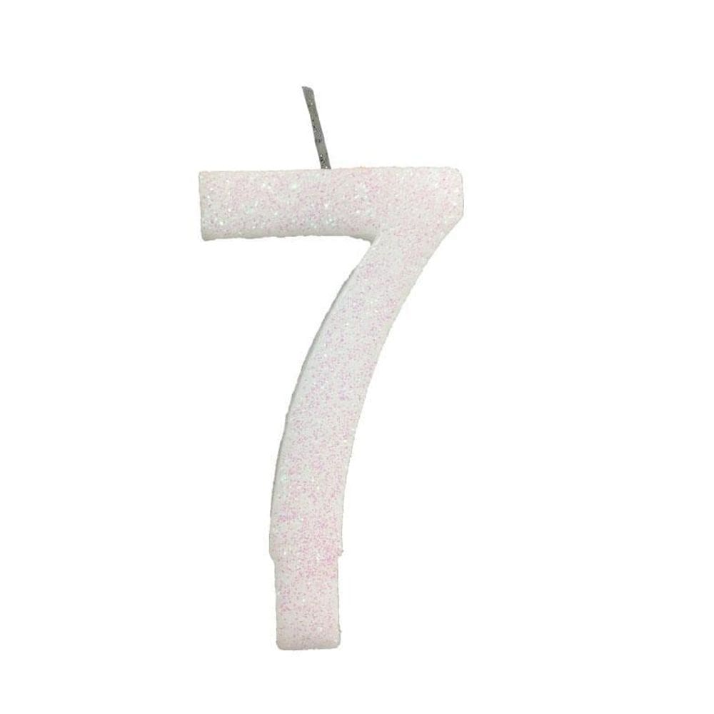 Vela De Aniversário 7 Branca Glitter