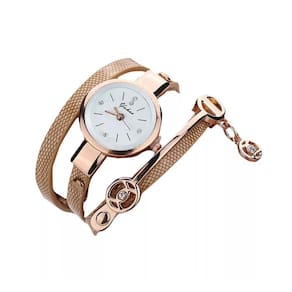 Relógio Luxo Feminino Pulseira Couro Dourado