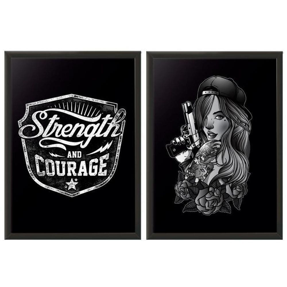 Kit 2 Quadros Decorativos Gangsta Girl Wallze 24x33cm