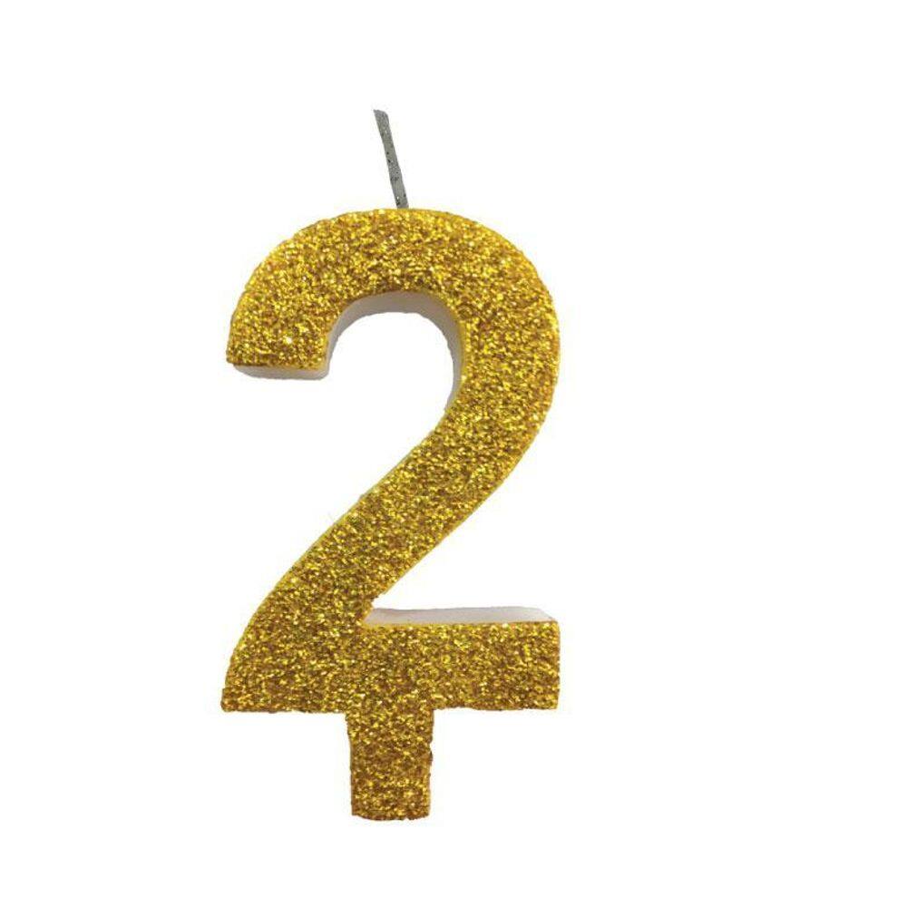 Vela De Aniversário 2 Dourada Glitter