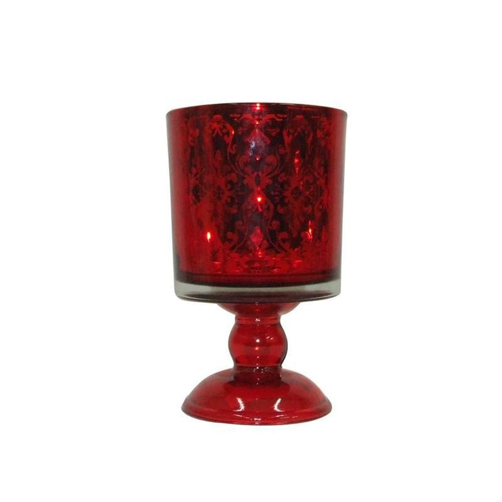 Castiçal Vermelho De Vidro 15X19Cm