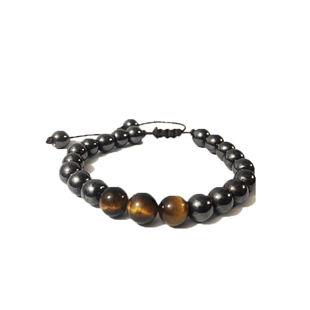 Pulseira Masculina Bolinha Pedra Hematita Olho De Tigre